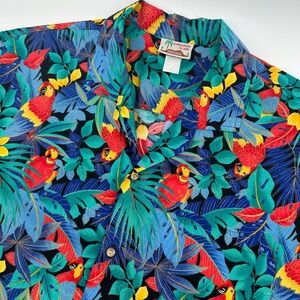 Evergreen Island Hawaiian Shirt Men's XL Multicolor Parrot Tropical Cotton Aloha